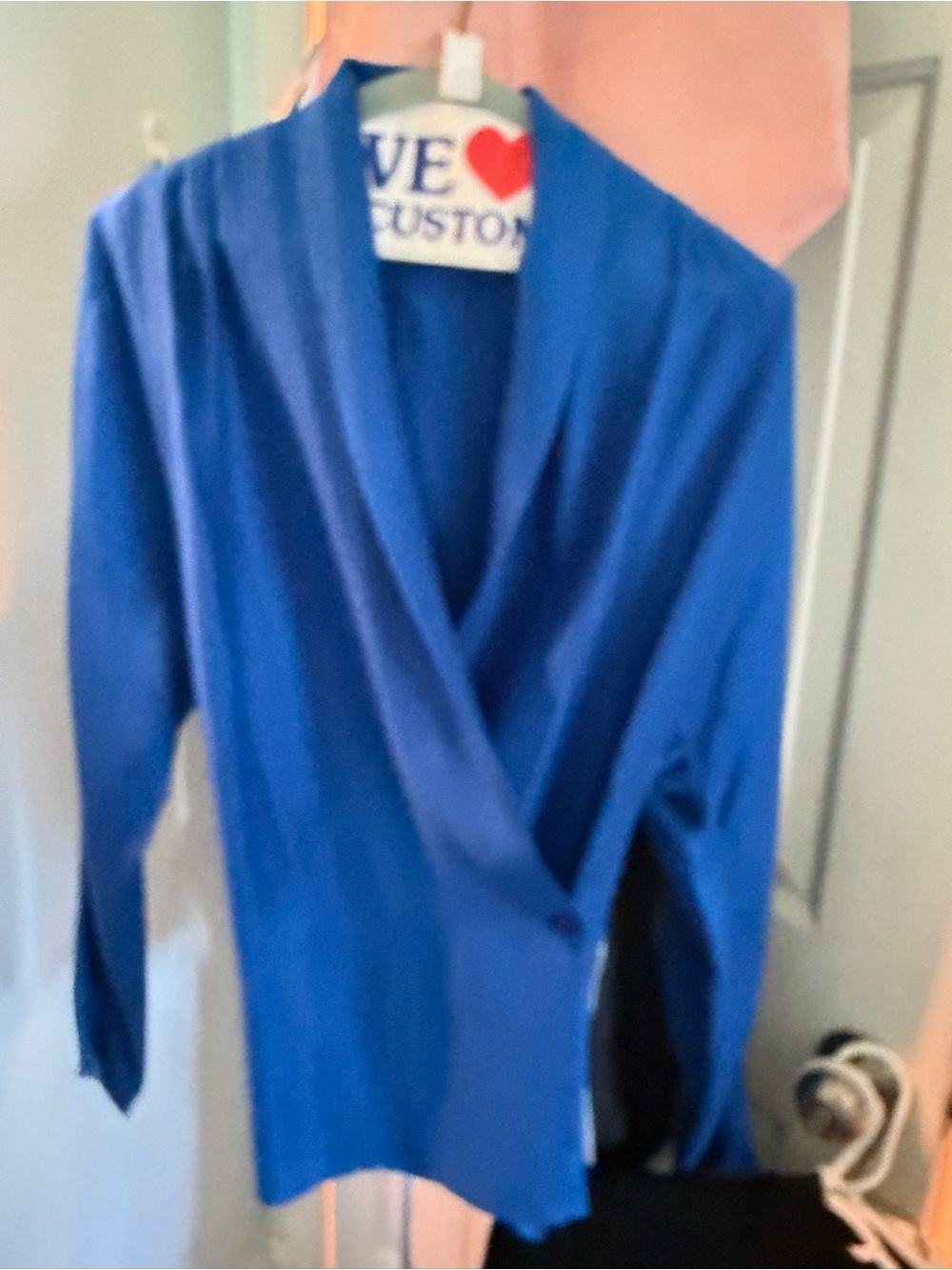 100 % silk  Royal Blue Draped Crossover Blazer